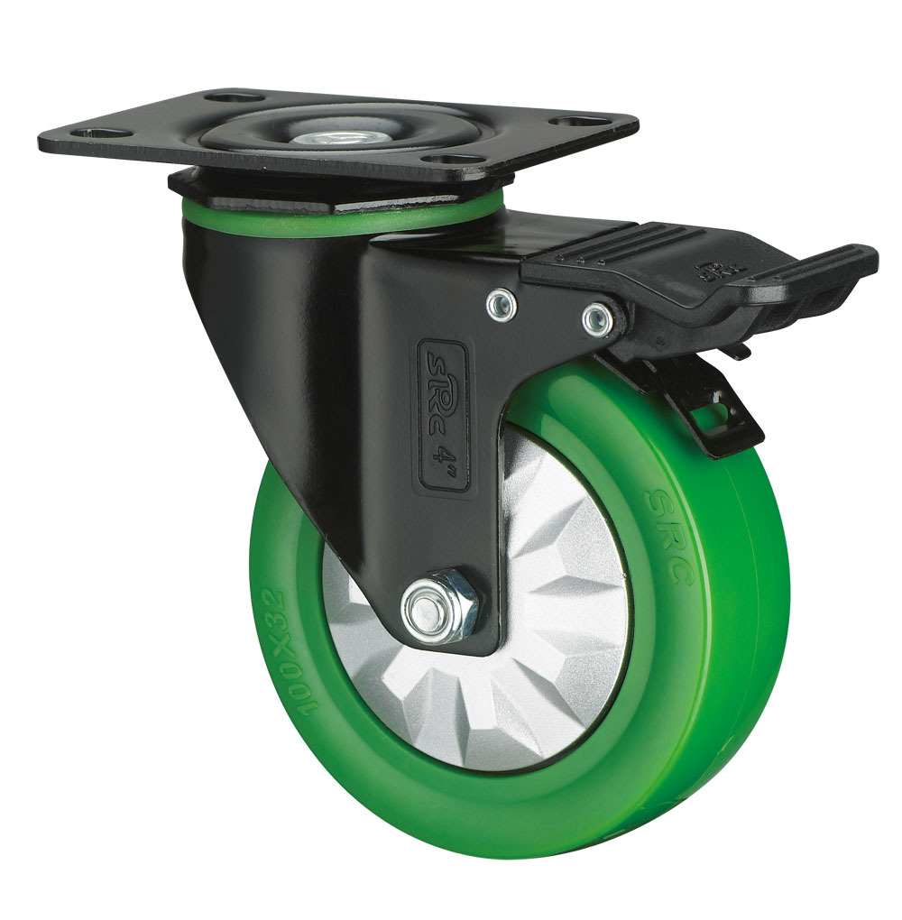 万向脚轮 刹车轮高科技聚氨酯PU轮机械设备轮SRC钻石防尘盖轮子