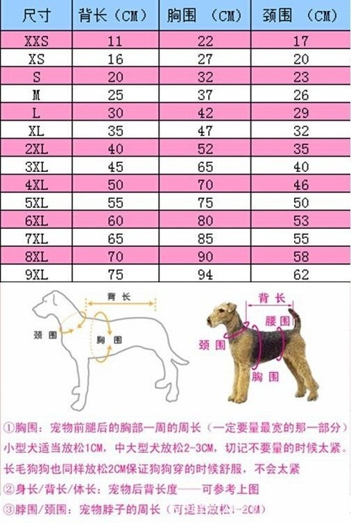 尺寸表