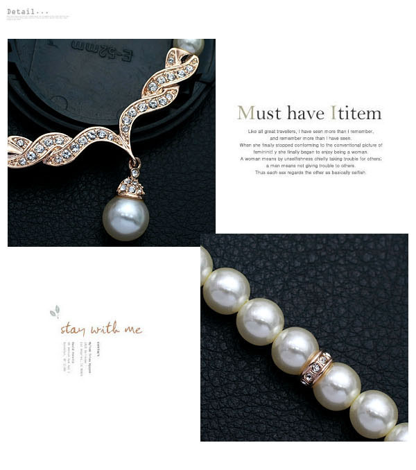 Pearl Set Korean Elegant Diamond Necklace Earrings Beautiful Bridal Jewelry Wholesale display picture 8