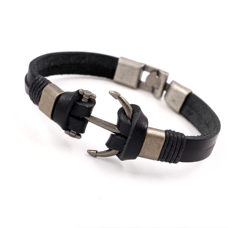 European and American foreign trade explosions punk personality ship anchor leather bracelet nautical wind cowhide bracelet bracelet manufacturers