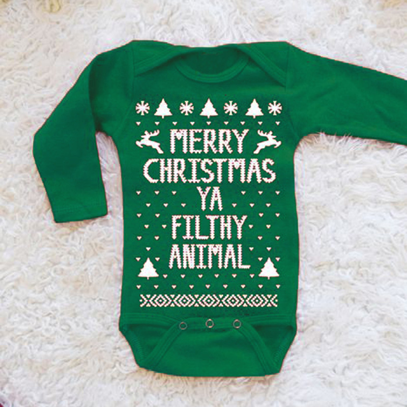 Children's Christmas jumpsuit boys and girls letter short sleeve Christmas suit_voghion.com