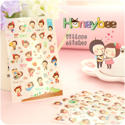 韩国卡通蜜蜂女孩贴纸 防水PVC透明日记装饰贴画DIY相册影集手机