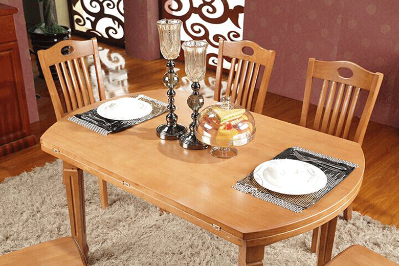 一桌六椅组合 现代简约橡木 实木折叠餐桌椅组合 旋转家用饭桌