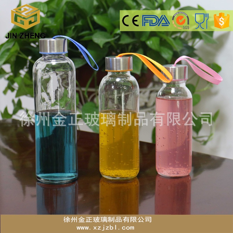 透明单层瓶 带绳便携防漏茶水瓶 瓶身定制logo喷色蒙砂