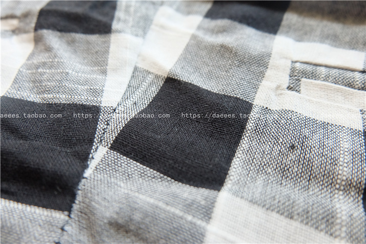 女式休闲裤-夏季新款韩版复古文艺棉麻黑白格