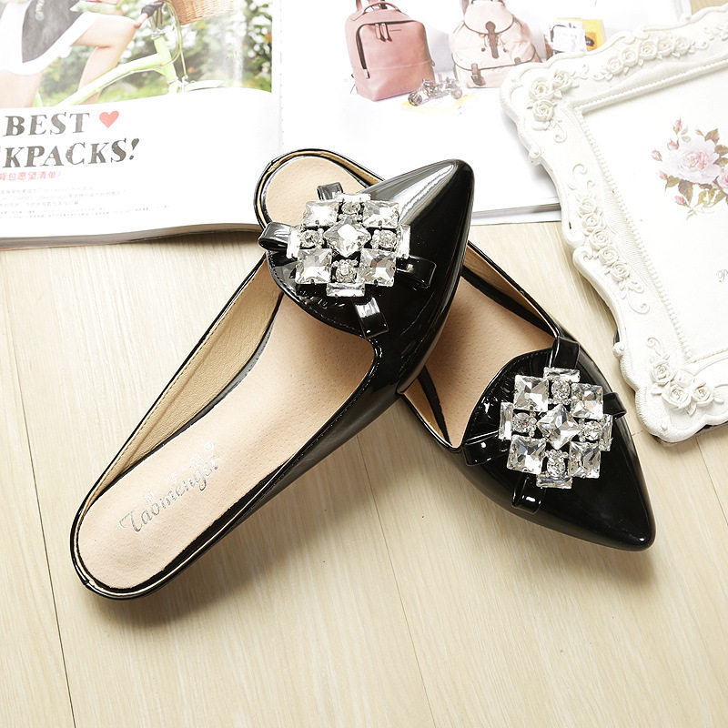Dép sandal nữ bít mũi nhọn đính đá, đế bằng — A1-8 Màu mơ, Màu hồng A1-8, Màu tím A1-8, Màu đen A1-8 chi tiết 31