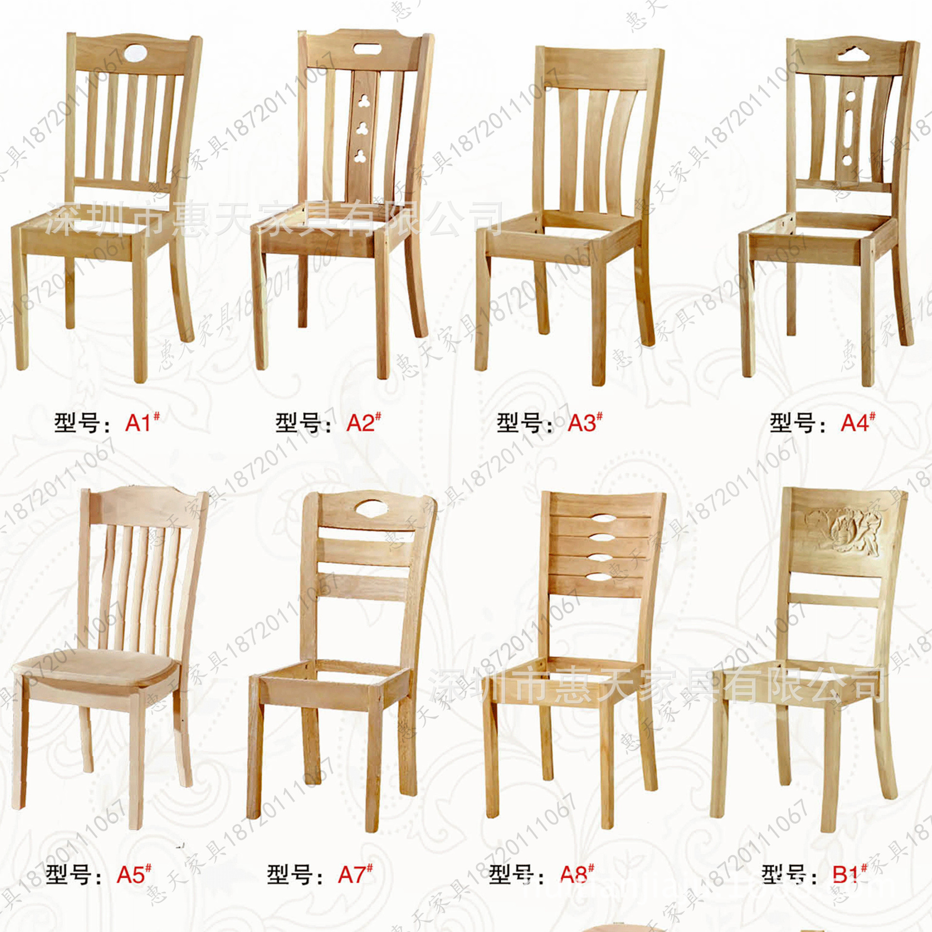 All-solid wood white chair white blank table chair restaurant hotel oak chair white embryo chair solid wood bench