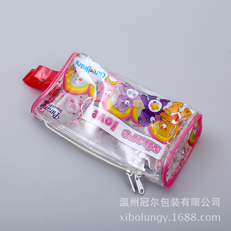 批发卡通pvc透明拉链袋学生文具笔袋印刷logo防水塑料铅笔收纳袋