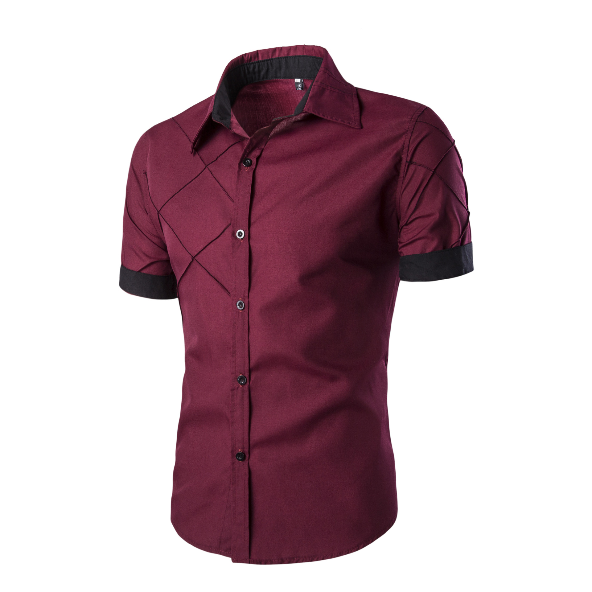 Fast selling new men's grid line splicing color contrast short sleeve shirt foreign trade large fit men's shirt