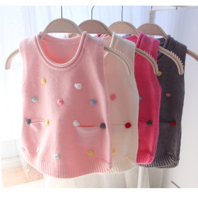 A name like a bursting 2018 spring and autumn Children&#39;s sweaters girl manual Color point vest Female baby Socket knitting