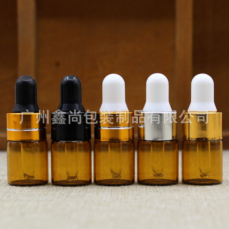 2ml厂家批发 茶色精油瓶 切线金白胶头滴管瓶 玻璃瓶小样瓶分装瓶