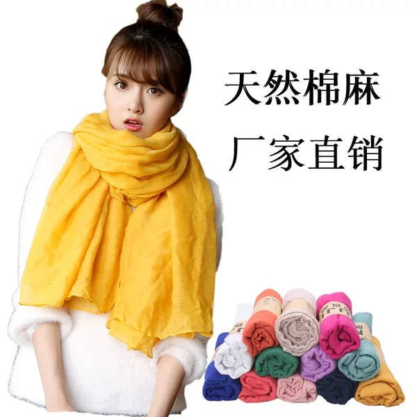 Summer Sun Protection Versatile Solid Color Cotton and Linen Scarf, Autumn and Winter Warm Women's Cotton Shawl, Japanese and Korean Casual Versatile Mid-Length Style
