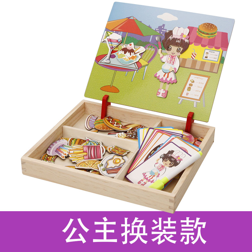 Oferta especial de madera maciza princesa edificio magnético pegatinas rompecabezas niños y niñas bebé rompecabezas tridimensional de madera rompecabezas