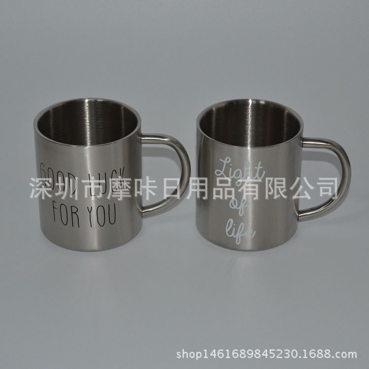 热销日韩双层不锈钢马克杯隔热平口18/8咖啡杯304材质直筒水杯