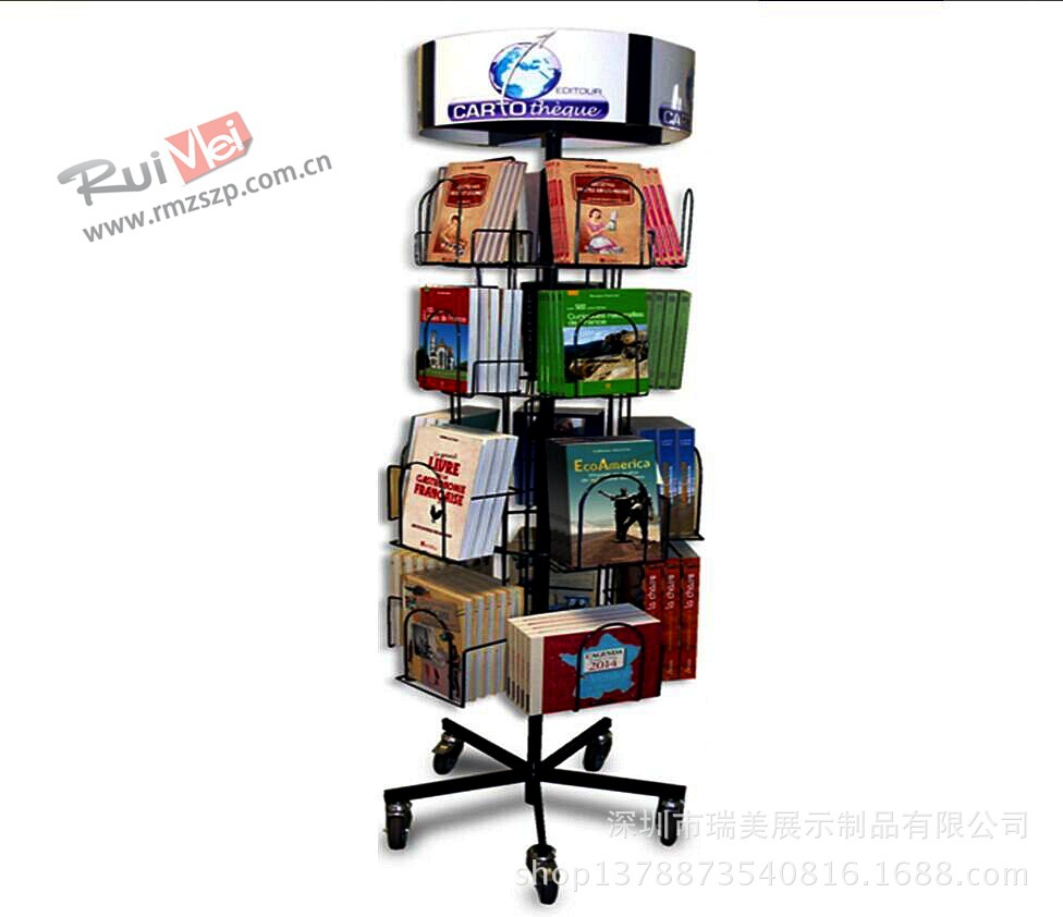 生产定制 落地旋转书架 拆装书刊展架 宣传资料架 书报陈列架