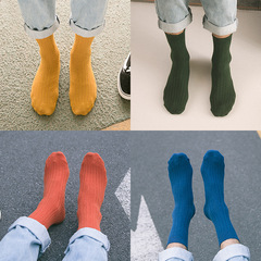 Candy-colored men's socks solid color vertical stripe cotton crew socks cotton socks leather shoes socks long socks middle-aged and elderly father's socks
