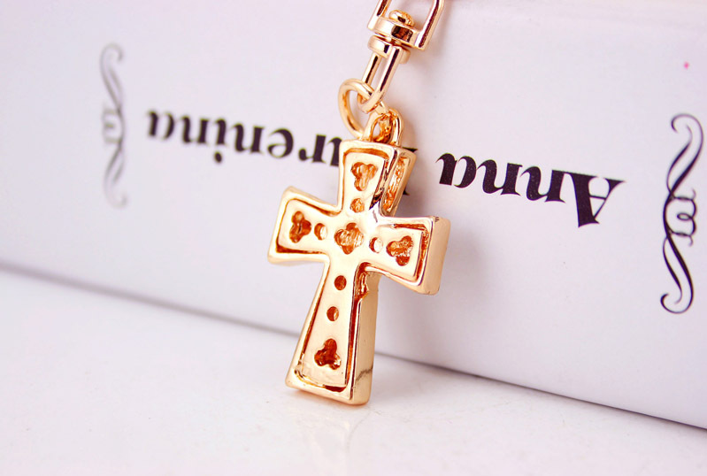 22g Weight Alloy, Metal Material Cross Pattern Unisex Gender Fashion New Car Accessories Color Diamond Cross Keychain 6