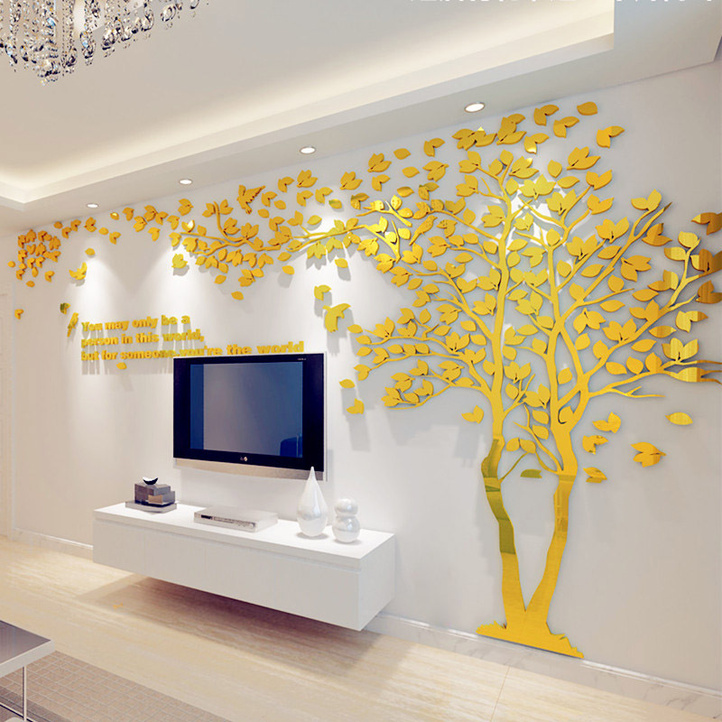 可移除3d立体亚克力墙贴画客厅沙发电视背景墙壁室内房间装饰大树