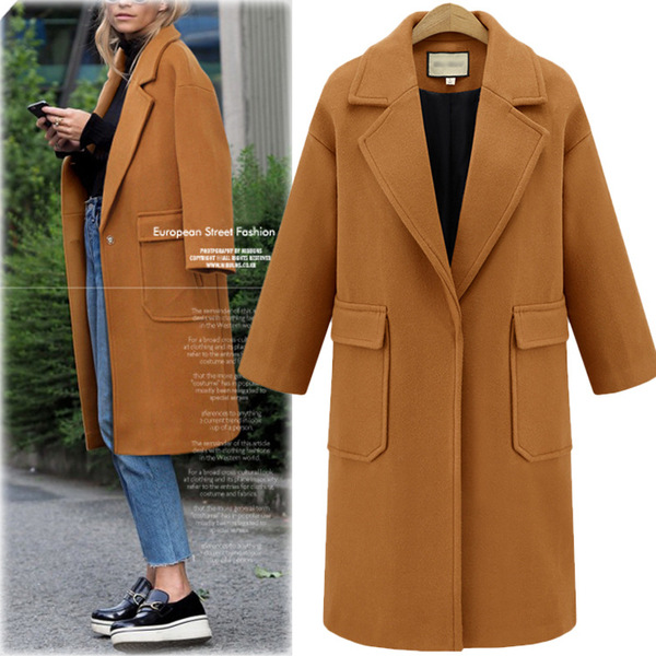 Woolen overcoat medium length solid color woolen coat