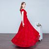 One word shoulder toast and bride wedding dress new red engagement party evening dress long dresses