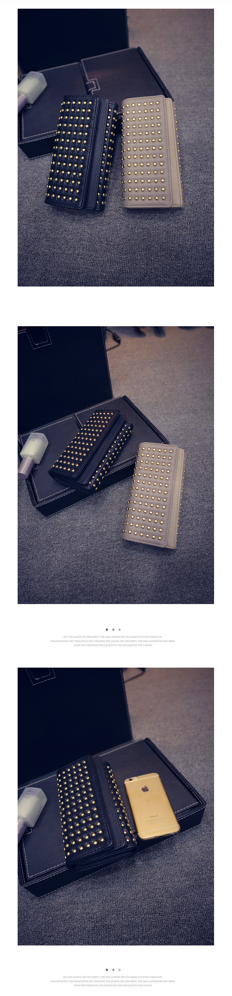 191g Weight Synthetic Leather Lining Material Flip Cover Closure Type Business Occasion Pu Leather Material Solid Color Pattern Women'S Gender Fashion Style Square Shape Grey, Black Color New Punk Style Fashion  Long Double Cover Wallet 6