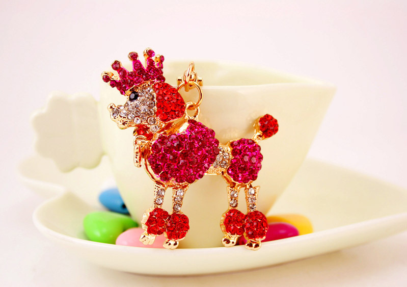 50g Weight Alloy, Metal Material Animal Pattern Unisex Gender Pink, Red, Blue, Gold Color Cute Crown Poodle Dog Key Chain 10