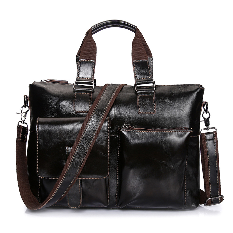 Foreign Trade Supply Oil Wax Leather Men's Bag Genuine Leather Men's Handbag First Layer Cowhide Business Briefcase Shoulder Messenger Bag