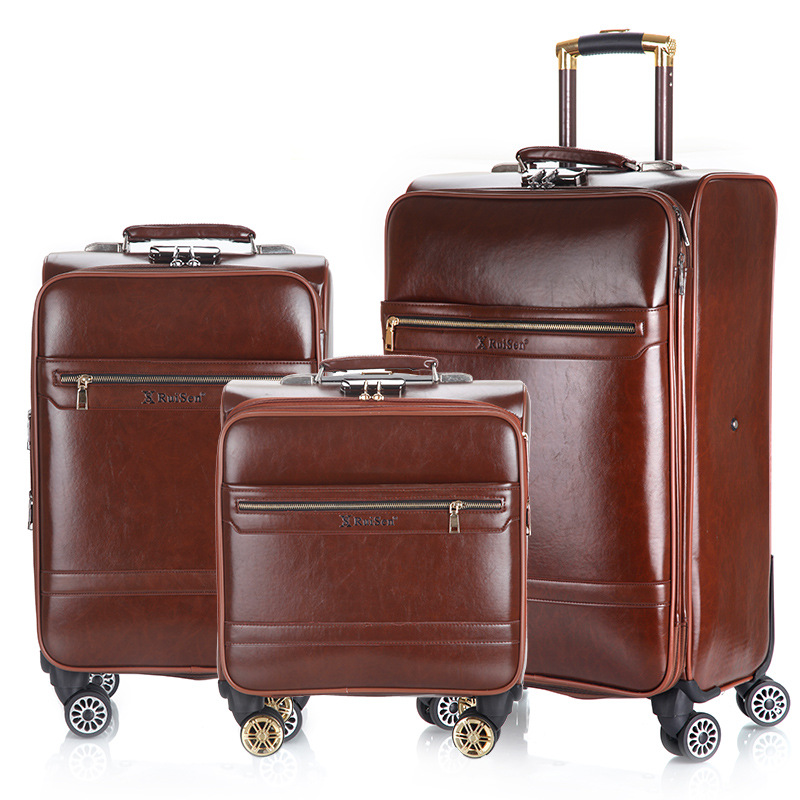 Leather suitcase trolley case male 24 in...