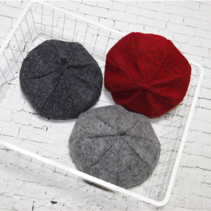 韩国女秋冬复古英伦毛呢报童画家帽韩版蓓蕾贝雷帽南瓜八角帽子潮