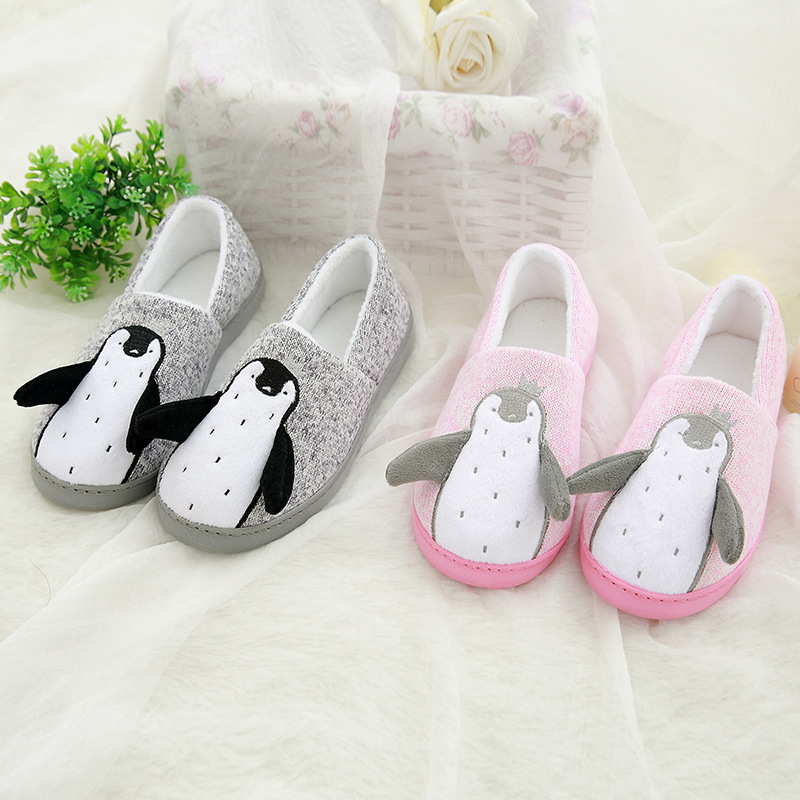 Autumn and Winter New Home Shoes Indoor Soft-soled Cotton Slippers Women's Penguin Comfortable Bag Heel Floor Slippers Pregnant Women's Moon Shoes