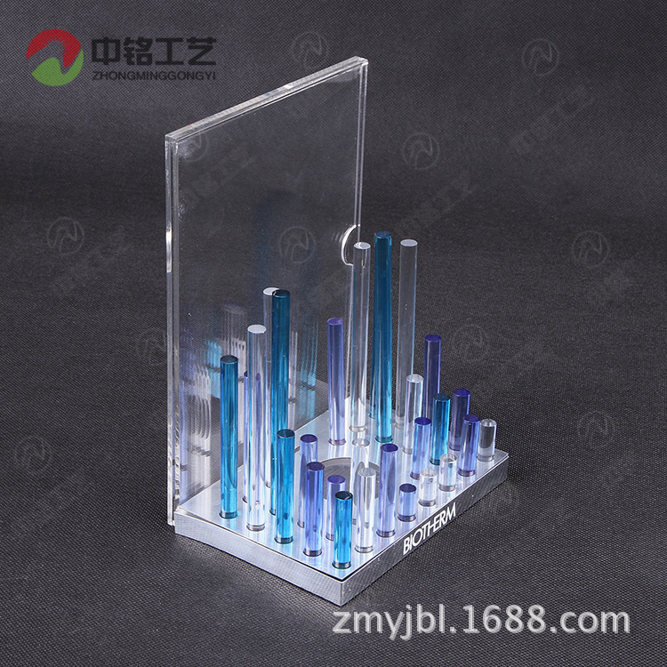 中山厂家定做亚克力化妆品展示台  透明圆柱形喷泉摆架 可拆装