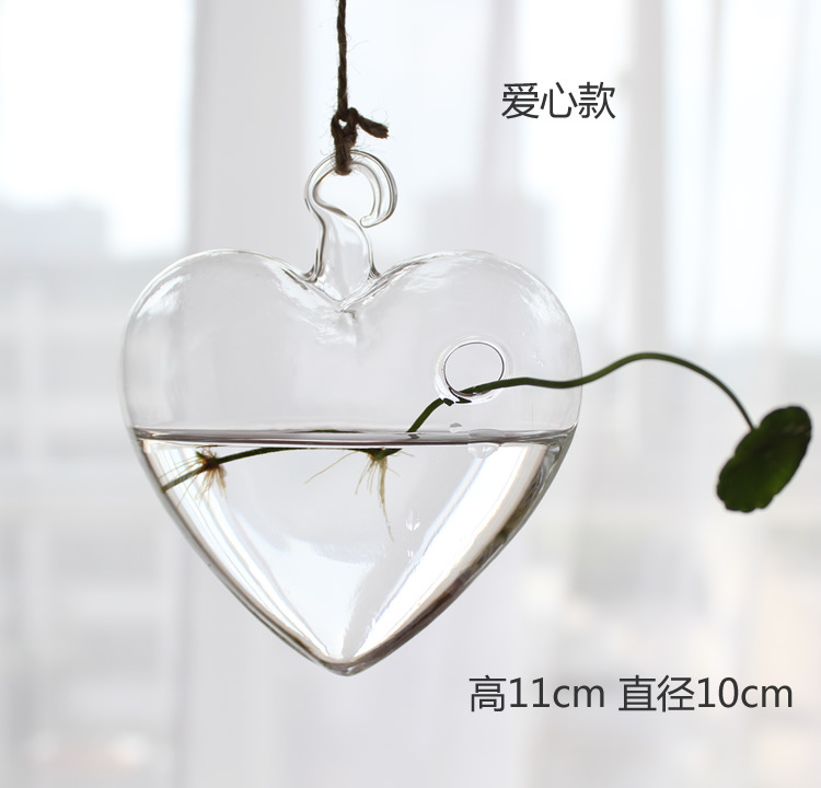 Amor creativo jarrón de vidrio transparente colgante florero hidropónico accesorios para el hogar Decoración de la boda