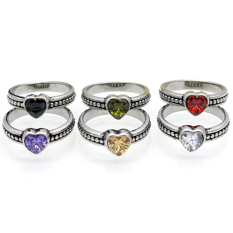 Retro ring stainless steel heart shaped with zircon