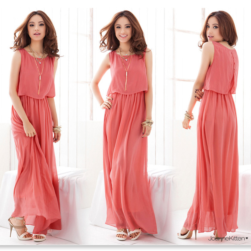 Extra-Long Flowing Chiffon Dress, Bohemian Style, Romantic Seaside Beach Vacation Long Dress, Fashionable