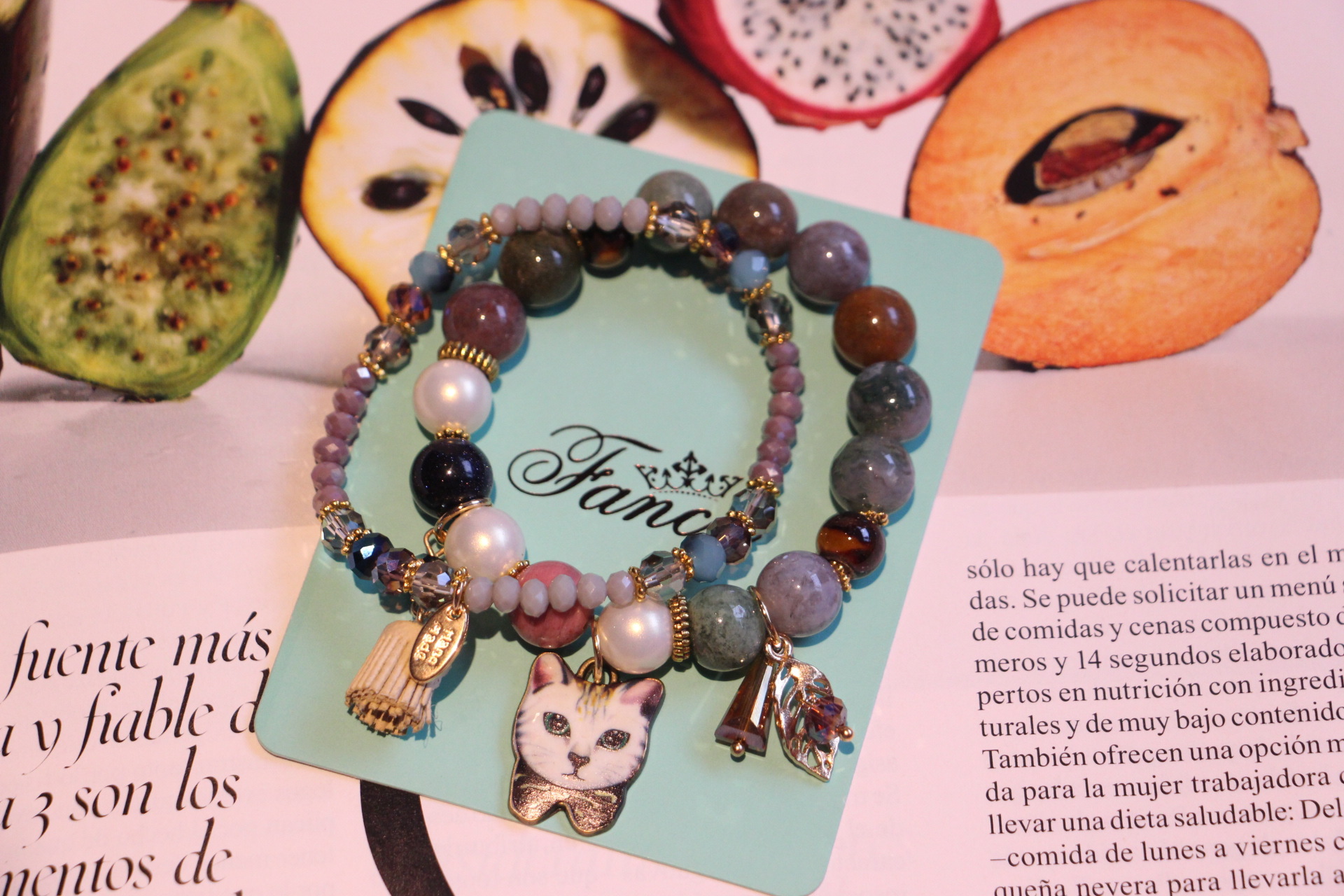 Fashion Cat Artificial Crystal Agate Beaded Bracelets 1 Piece
