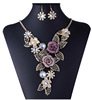 Earrings, necklace, chain, set, accessory, European style, flowered, wholesale