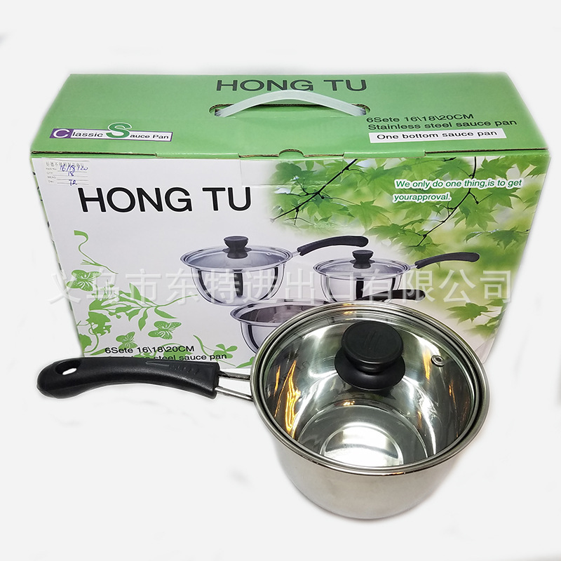 Factory direct sales of stainless steel milk pot three-piece set, Korean-style glass lid gift pot, single-handle multi-functional milk pot detail image 3