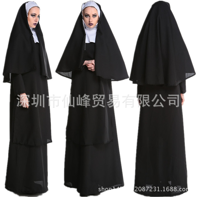 万圣节服饰成人修女服装cosplay化妆舞会女牧师圣母玛利亚演出服-阿里巴巴