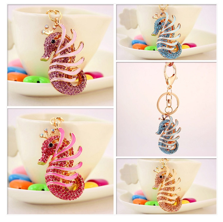 40g Weight Alloy, Metal Material Animal Pattern Unisex Gender Pink, Purple, Blue, Peach Color Marine Animal Creative Diamond Seahorse Car Keychain Metal Pendant 1