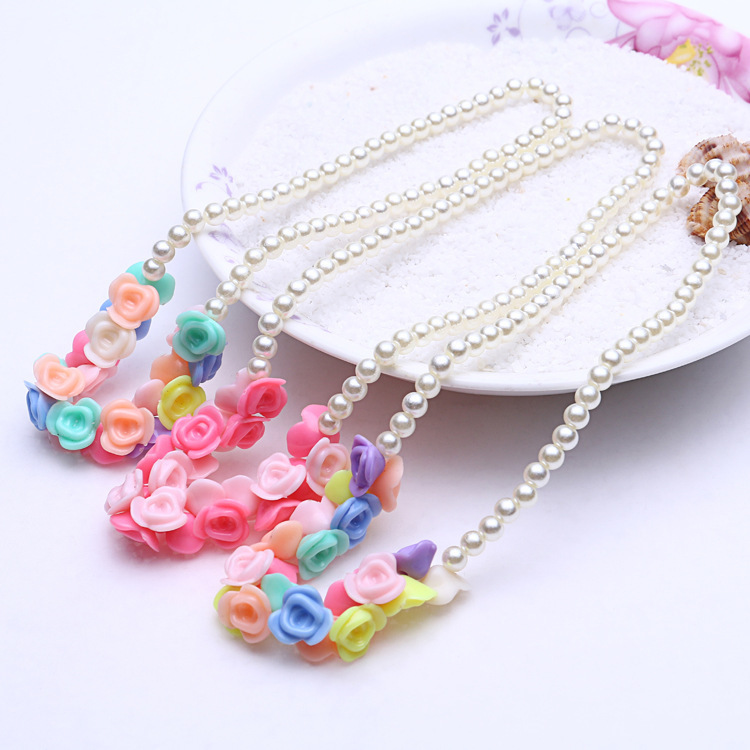 Korean Edition children gift wholesale children Pearl Necklace Pendant Two piece set Colorful children Trinket wholesale