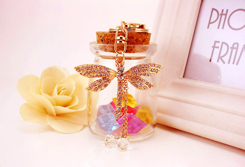 26g Weight Alloy, Metal Material Animal Pattern Unisex Gender Gold, Silver Color Creative Crystal Diamond Dragonfly Keychain 6