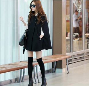 Korean Style New Loose Woolen Cloak Coat for Chubby Girls Autumn and Winter Mid-length Woolen Coat All-match Women's Shawl for Women