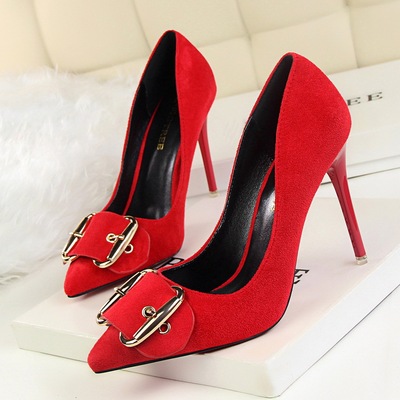 2586-35 han edition fashion sexy show thin shoes with ultra fine suede belt buckle with lighter tines single shoes