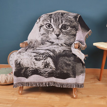 厂家直销 外贸卡通猫咪纯棉线毯子 沙发盖毯 美式欧式毛毯