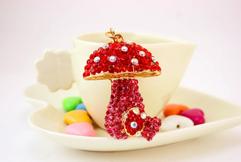 49g Weight Alloy, Metal Material Flower Pattern Unisex Gender Pink, Purple, Red, Green, Blue Color Mushroom Pendant Keychain 11