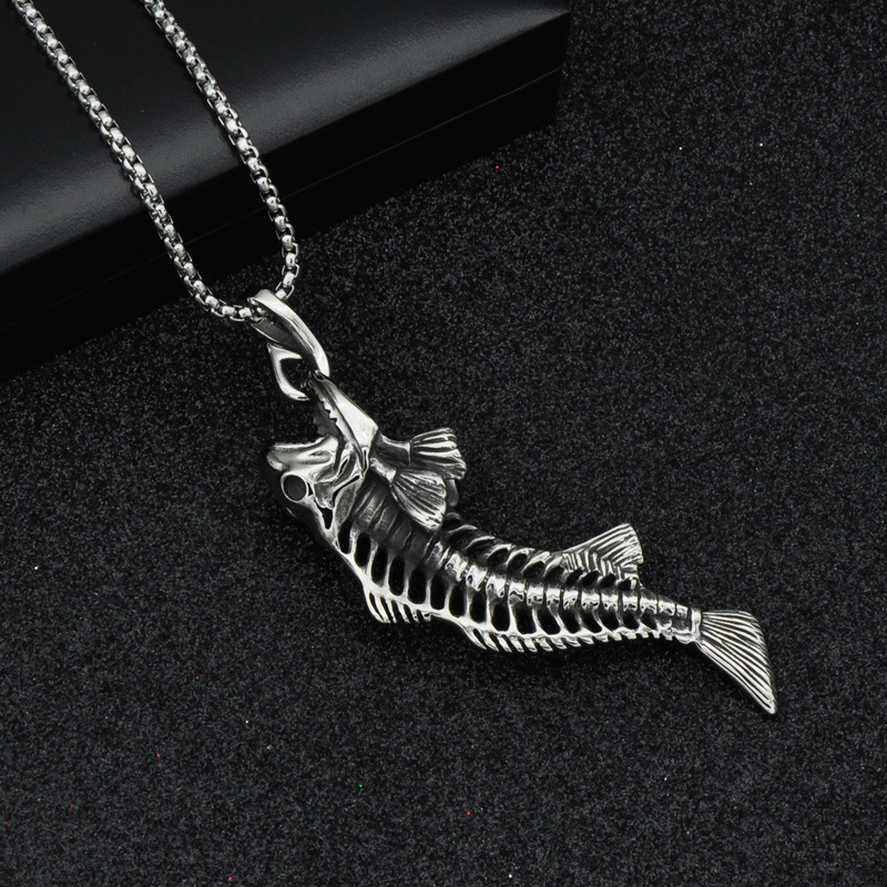 New Vogue Men's Silver 316L Stainless Steel Fish Skeleton Pendant Chain ...