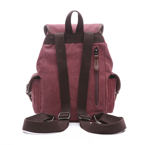 Canvas Backpack Korean Style Trendy Women's Backpack Student Solid Color Multi-Pocket Outdoor Travel Bag Wholesale