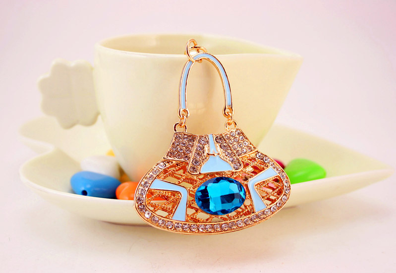 44g Weight Alloy, Metal Material Unisex Gender Pink, Red, Blue, Black Color Fashion Crystal Rhinestone New Satchel Bag  Key Chain 8