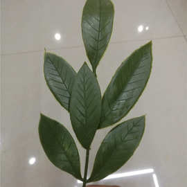 仿真植物 假树叶 35*10厘米塑料带铁线六叶 圣诞树叶片装饰配件