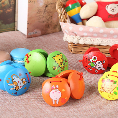Orff Musical Instruments colour Cartoon wooden  animal Castanet Stall Best Sellers children Puzzle toy
